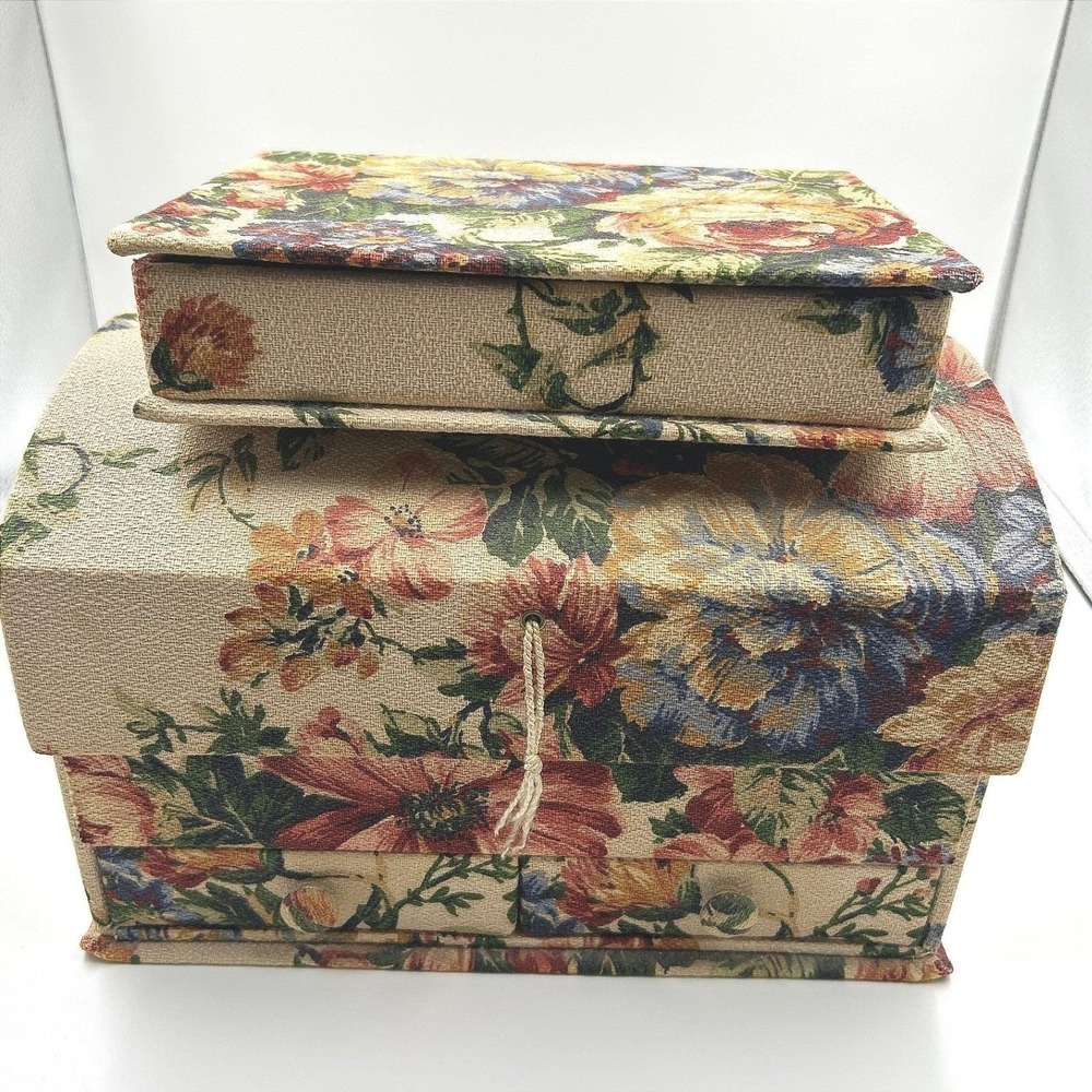 Vintage Nordstrom Floral Tapestry Jewelry Box Set OS Multi EX Cottagecore Y2K